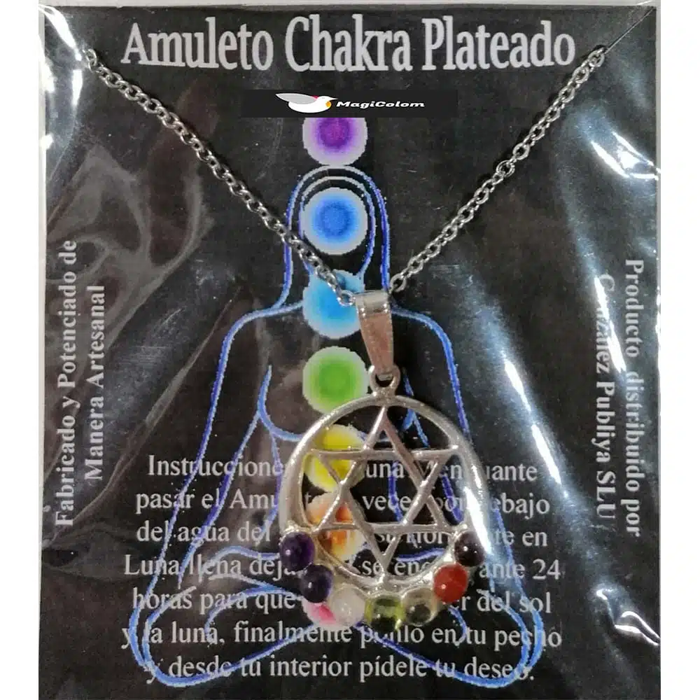 Amuleto Artesano Metal Plateado Estrella con Luna