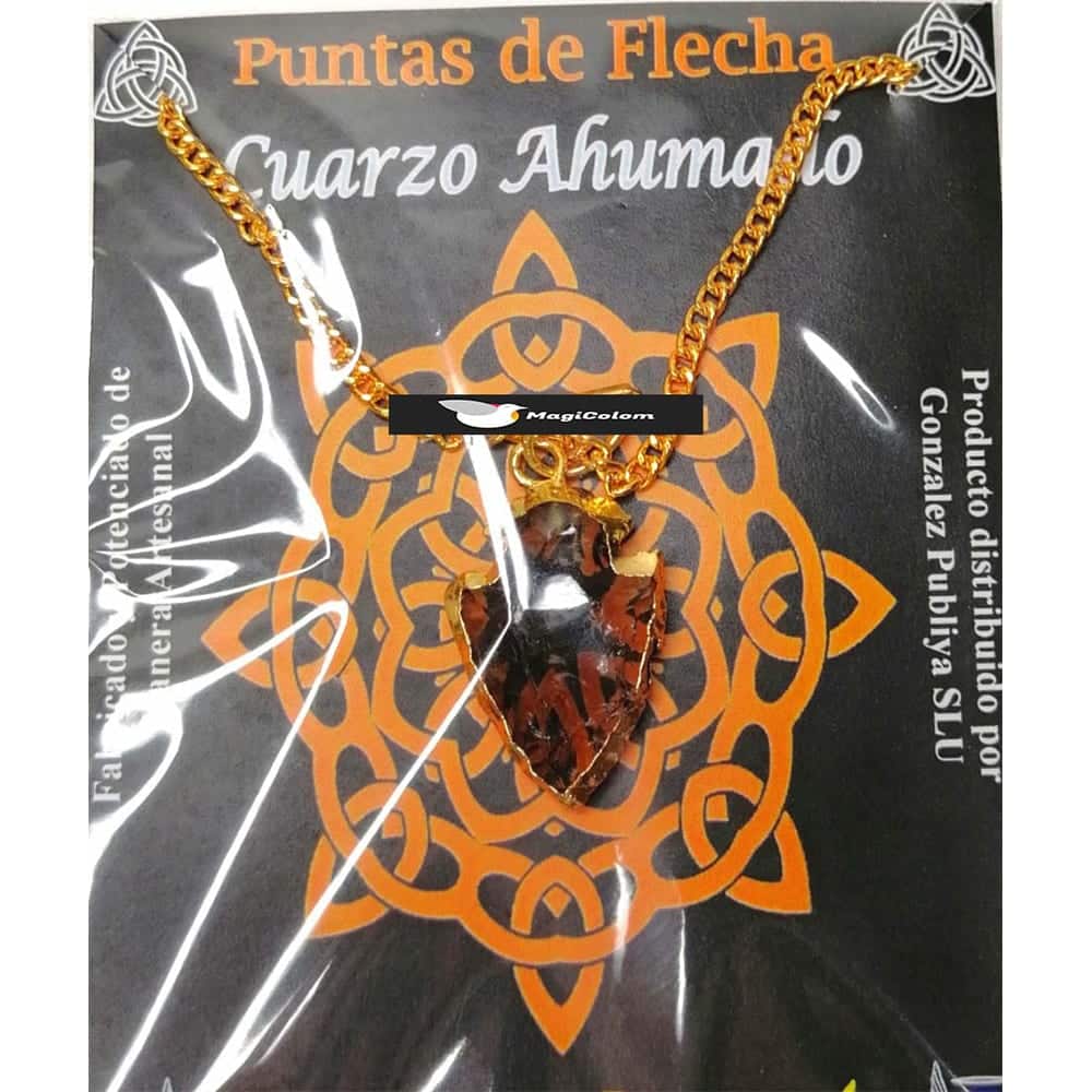 Colgante Punta de Flecha Dorada de Cuarzo Ahumado