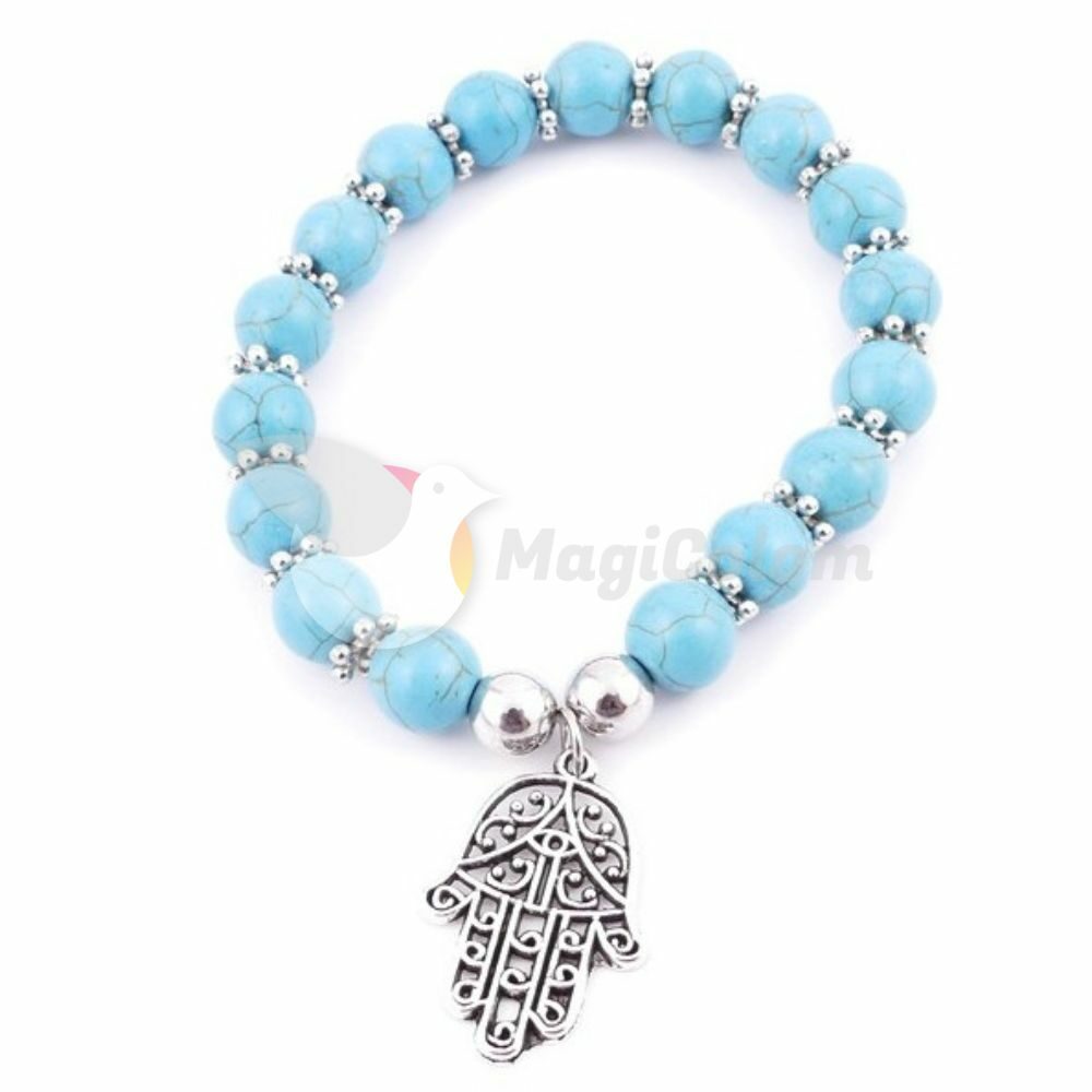 Pulsera Mineral Turquesa con Mano de Fátima