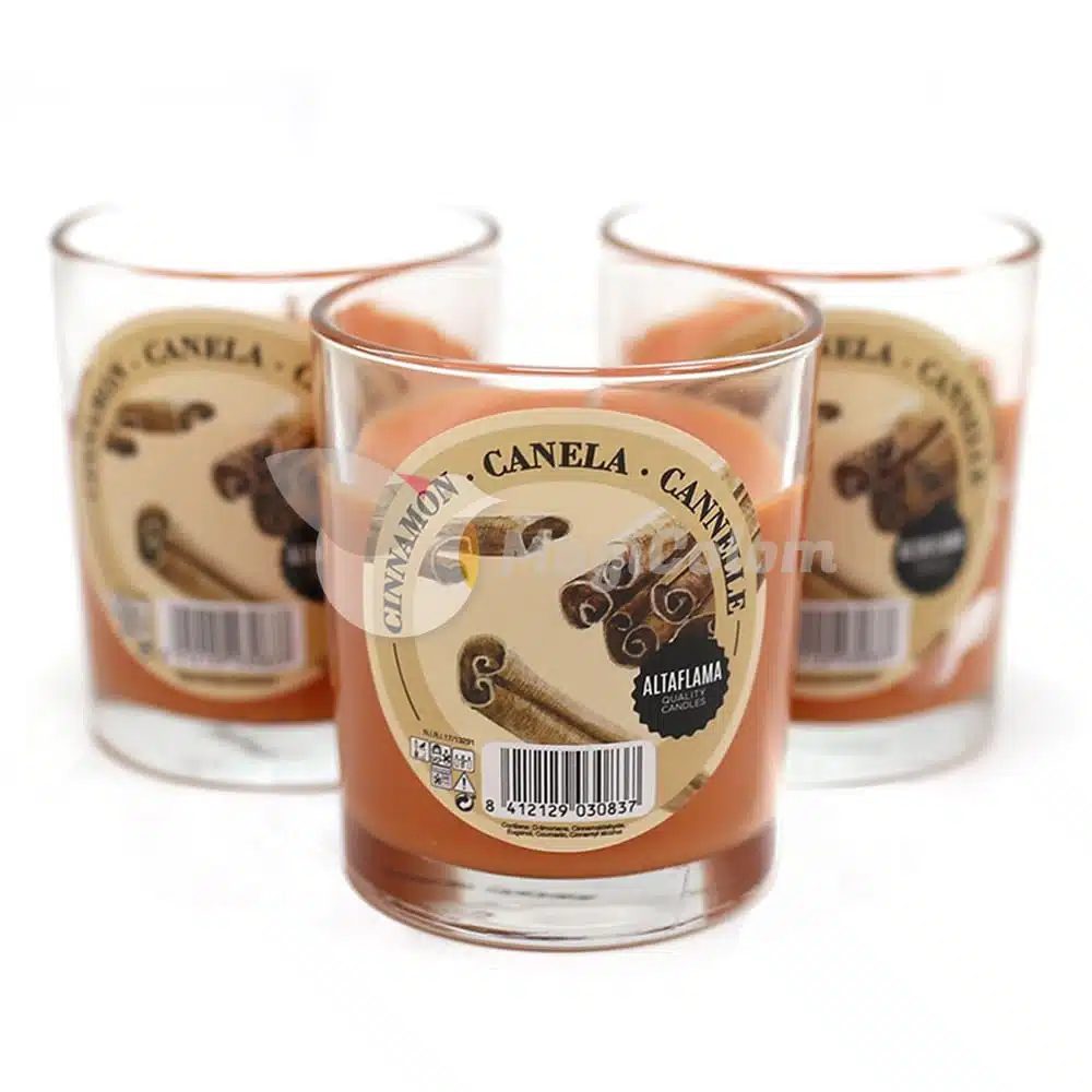 Vela aromática de Canela con vaso cristal