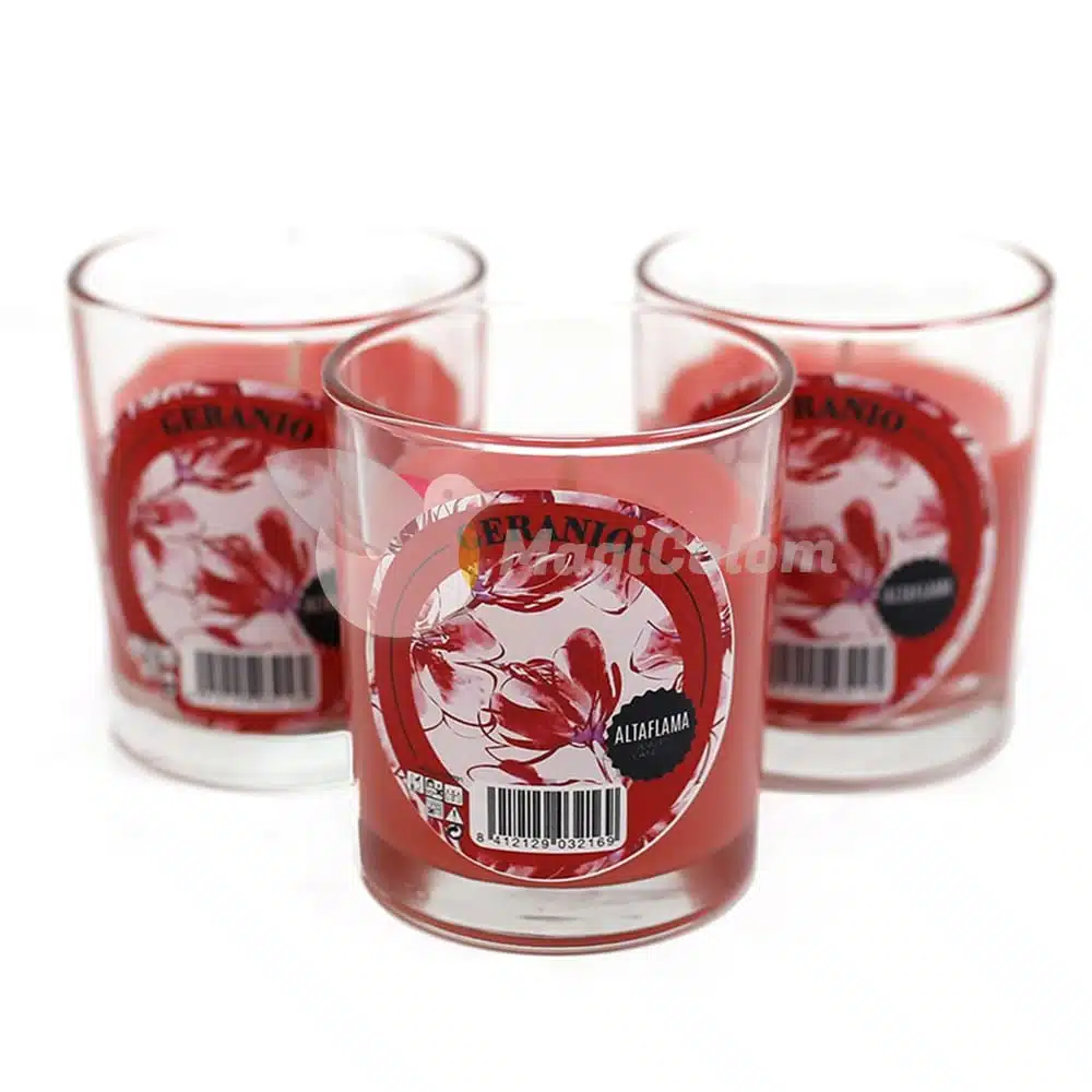 Vela aromática Geranio con vaso cristal