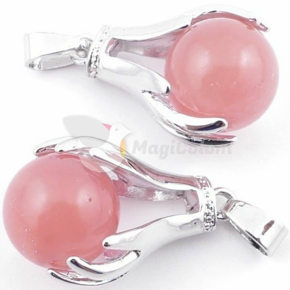 Colgante Manos con Bola de Cuarzo Cerezo