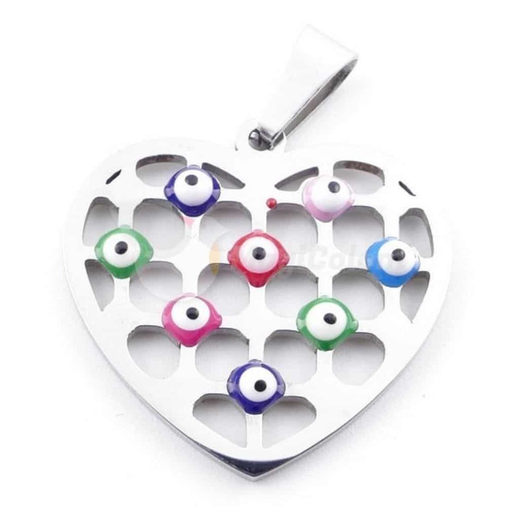Colgante Amor Corazón Acero Con Ojo Turco
