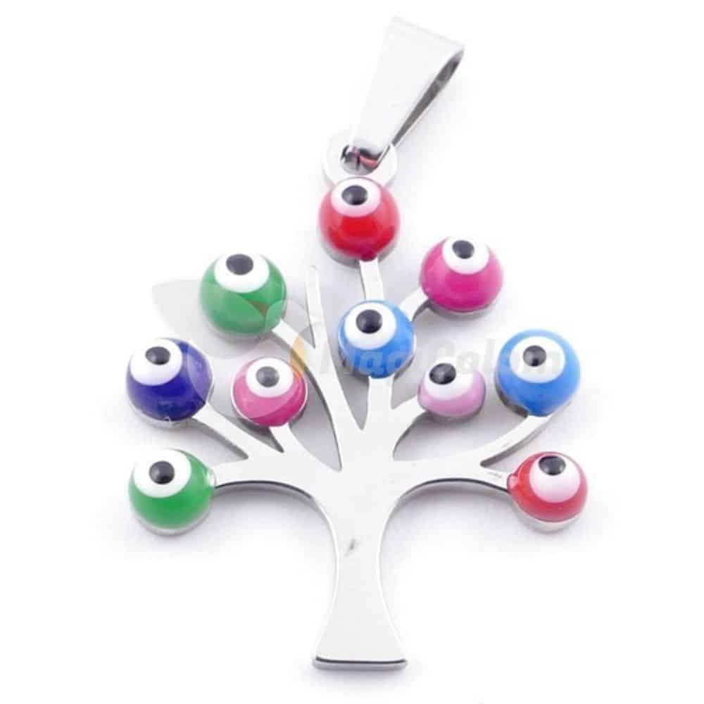 Colgante Árbol de la Vida Acero Con Ojo Turco