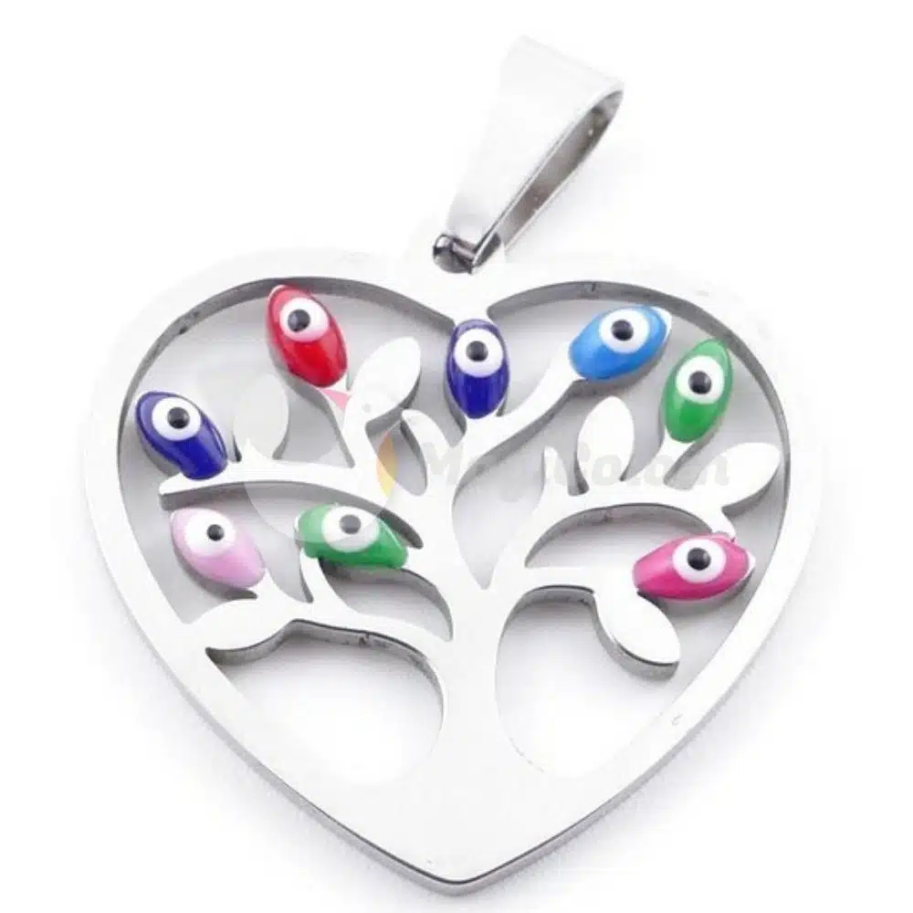 Colgante Corazón y Árbol Acero Con Ojo Turco