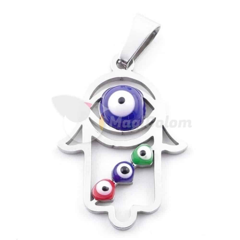 Colgante Mano de Fátima Acero con Ojo Turco
