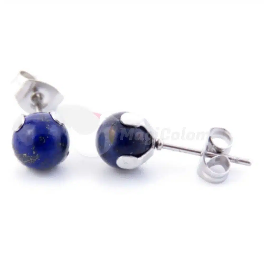 Pendientes Acero con bola Lapislázuli