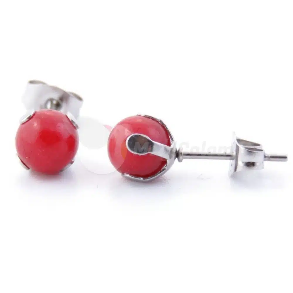 Pendientes Acero con bola Coral