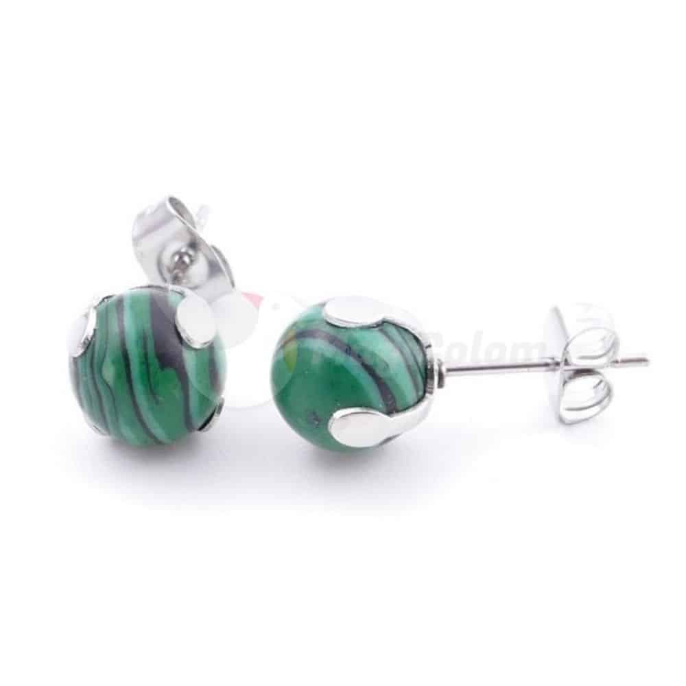Pendientes Acero con bola Malaquita