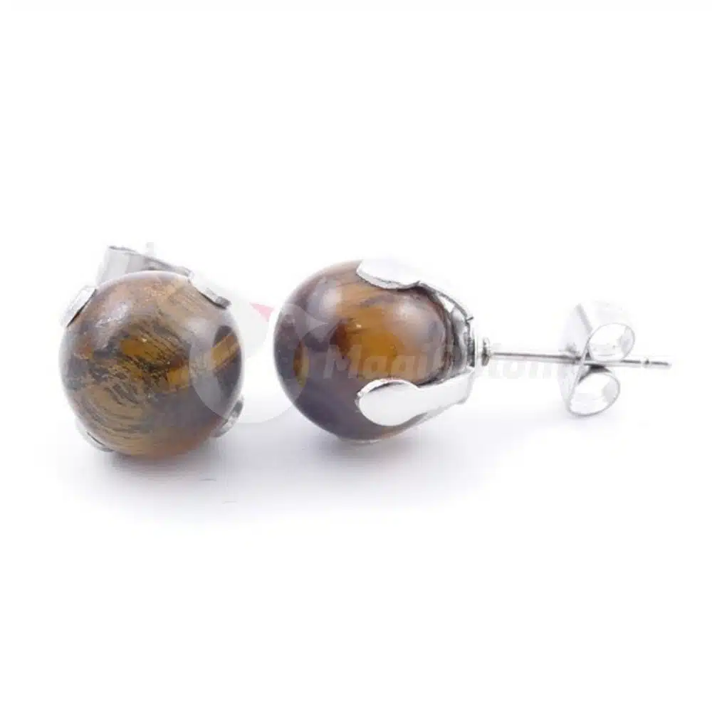 Pendientes Acero con bola Ojo de Tigre