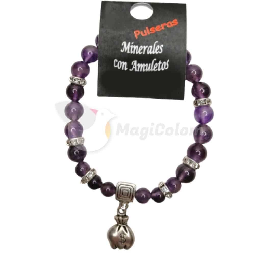 Pulsera Mineral Amatista con Morralito del Dinero