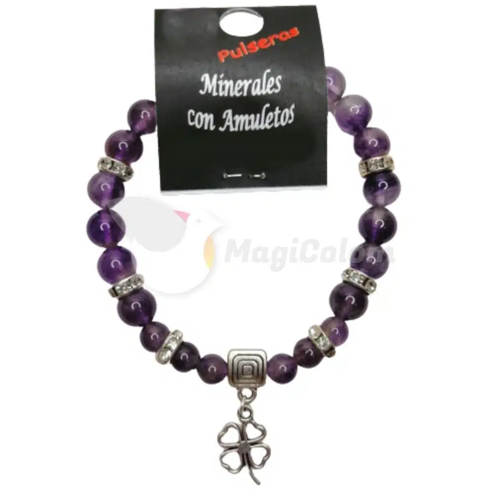 Pulsera de Amatista con Trébol de la Suerte