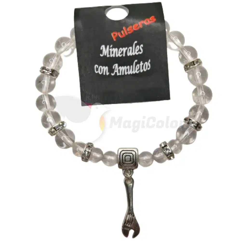 Pulsera Mineral Cuarzo Cristal con Llave del Trabajo