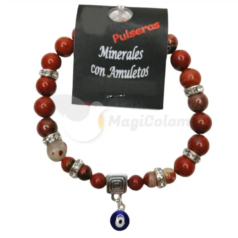 Pulsera Mineral Jaspe Rojo con Ojo Turco