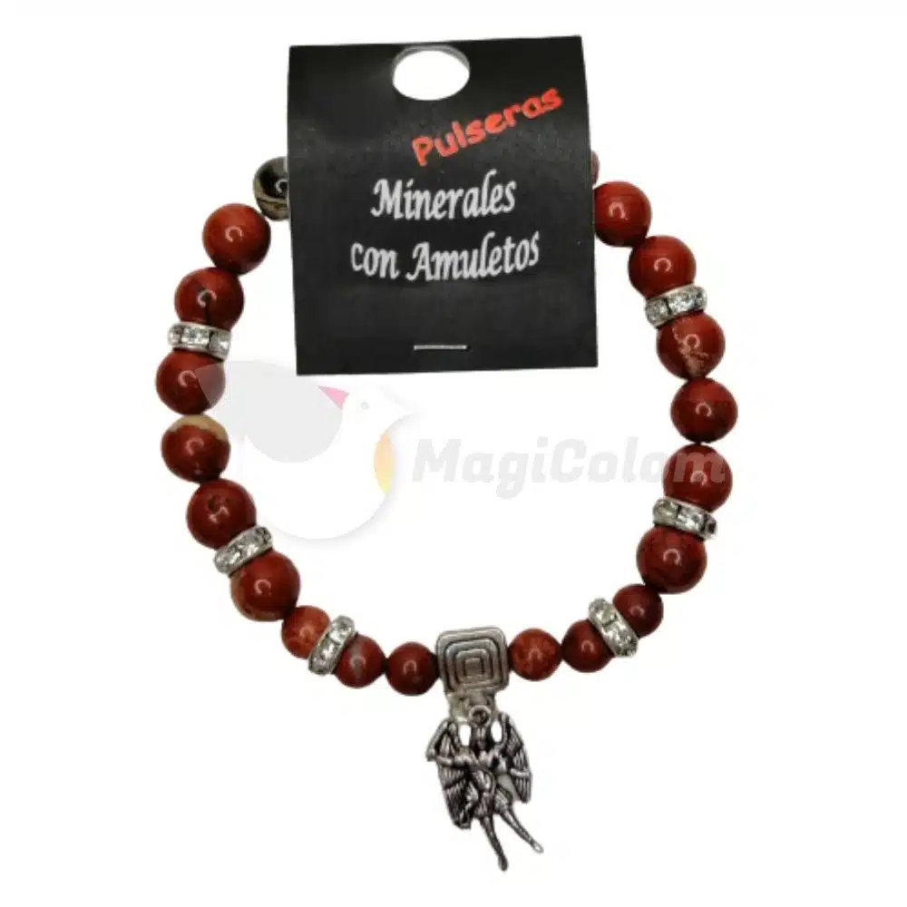 Pulsera Mineral Jaspe Rojo con San Miguel