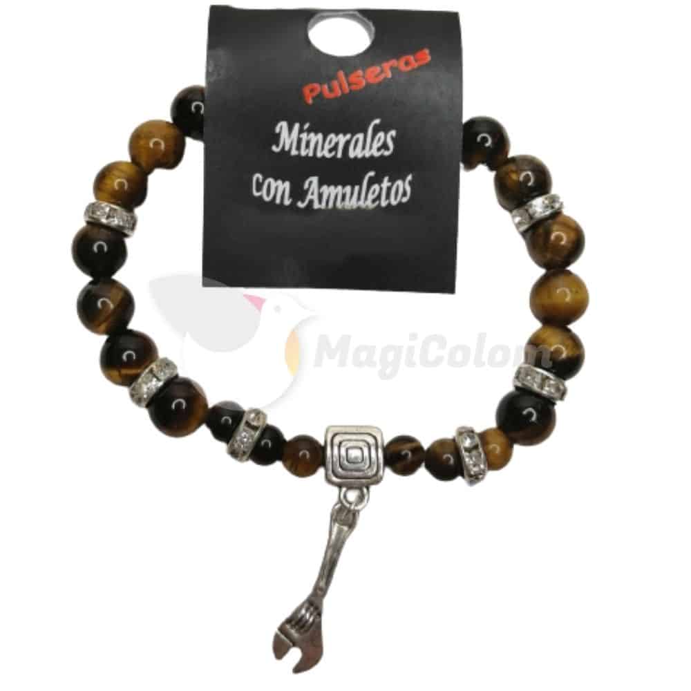 Pulsera Mineral Ojo Tigre con Llave del Trabajo