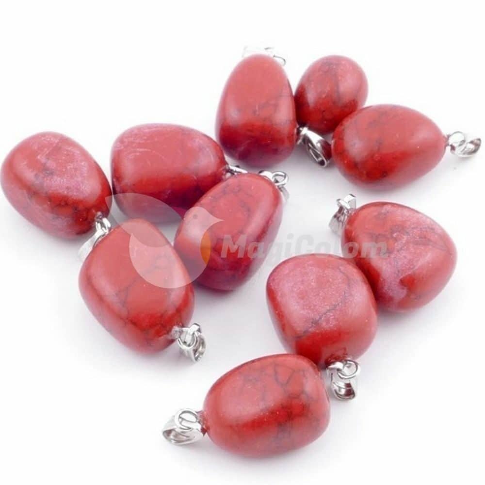 Colgante Canto Rodado Howlite Rojo