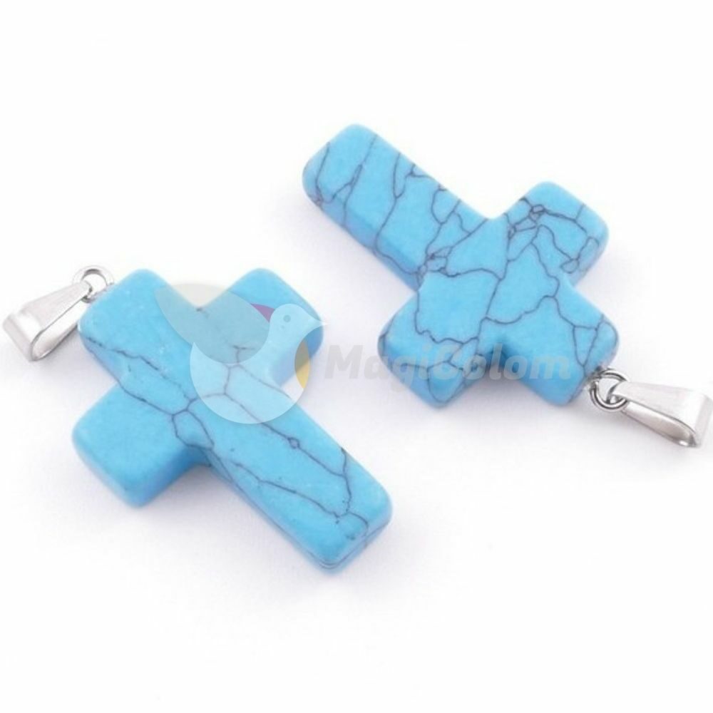 Colgante Cruz Engarzada Turquesa Azul