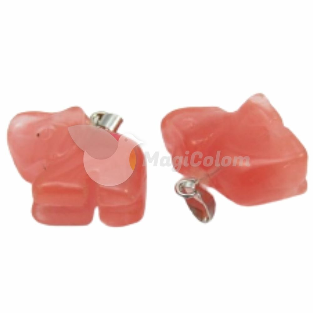 Colgante Elefante Engarzado Cuarzo Cerezo