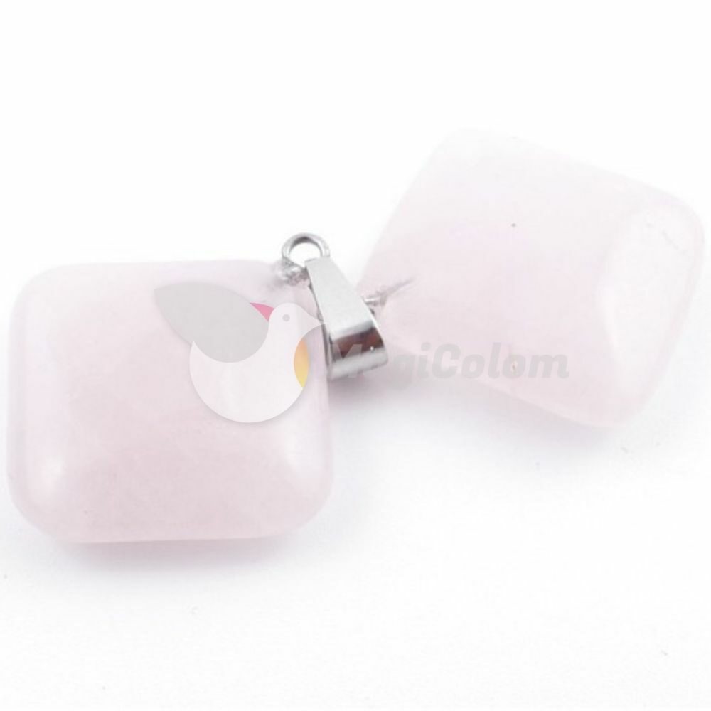 Colgante Rombo Engarzado Cuarzo Rosa