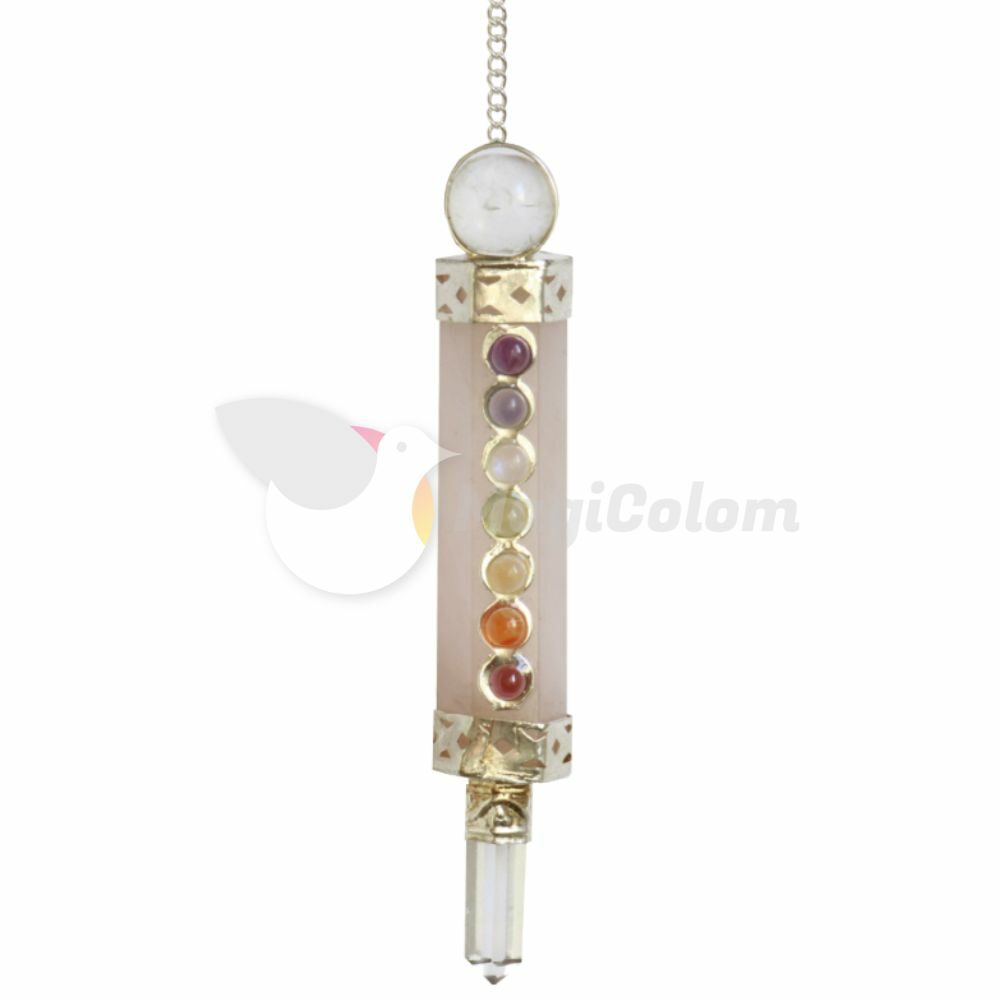 Pendulo Chakras Hexagonal Cuarzo Rosa