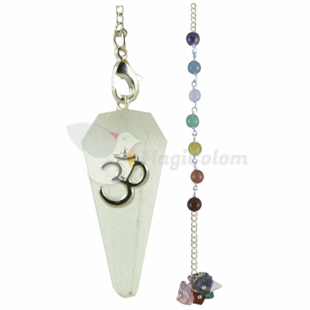 Pendulo Selenita Om Cadena Chakra