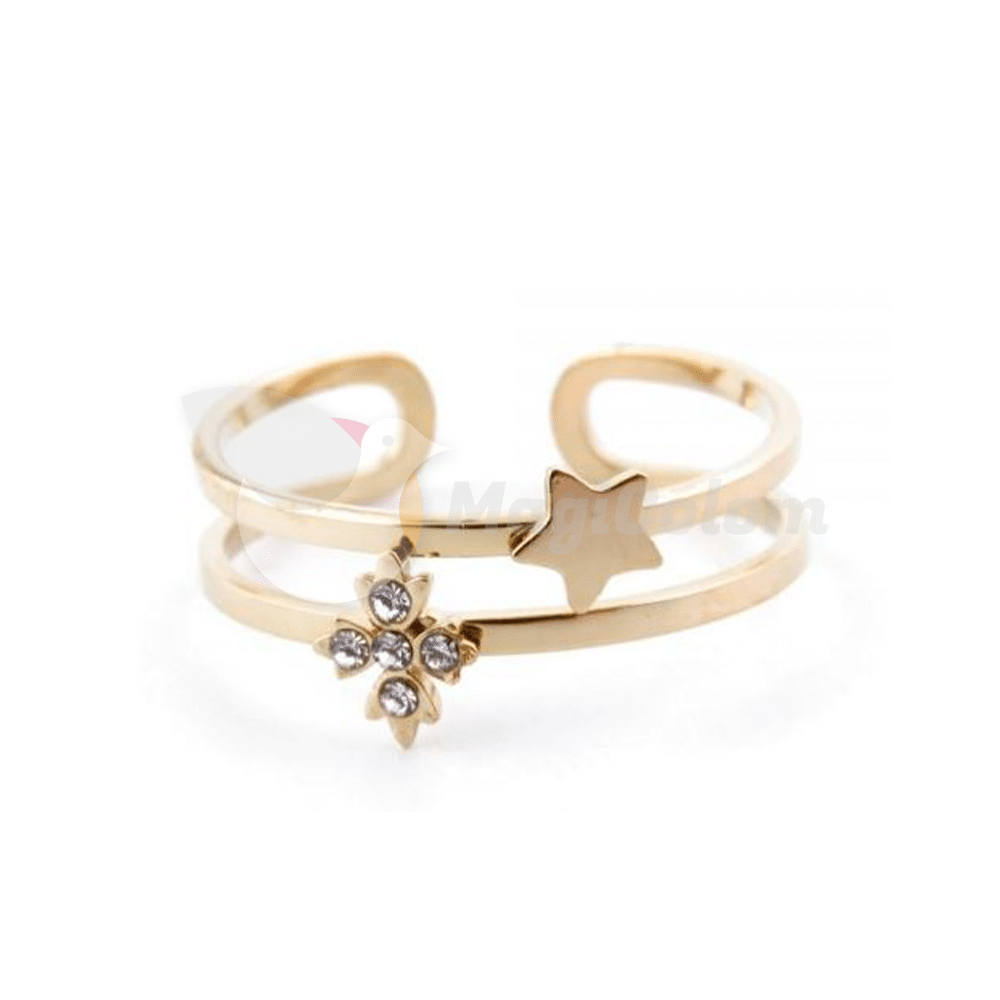 Anillo Estrella y Brillantes Acero