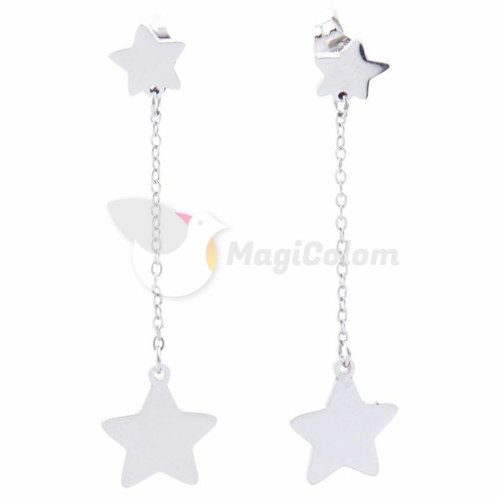 Pendientes de Acero con Cadena y Estrella Colgando