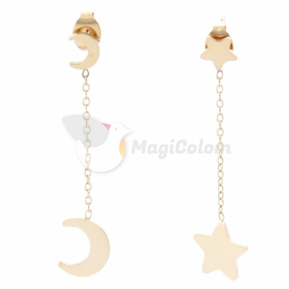 Pendientes de Acero con Cadena Estrella y Luna
