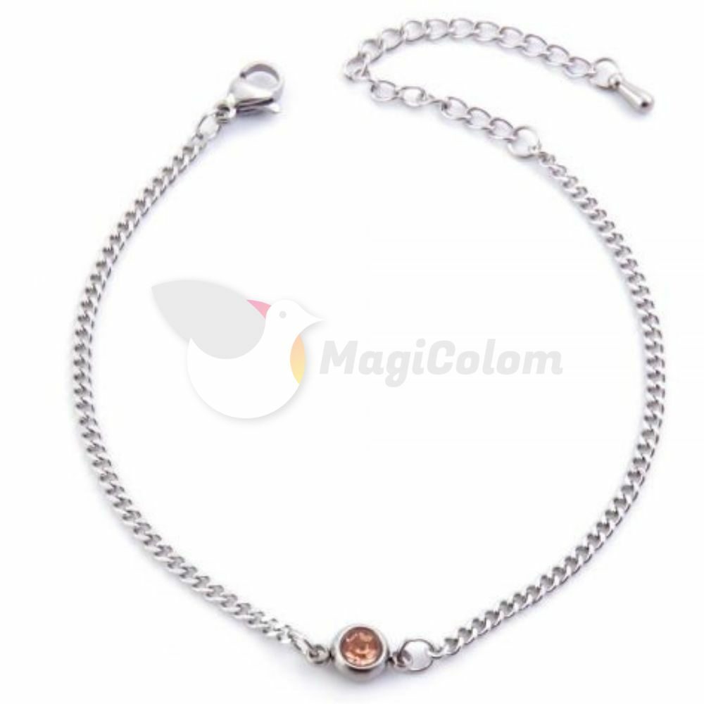 Pulsera de Acero con Cristal de color Coral