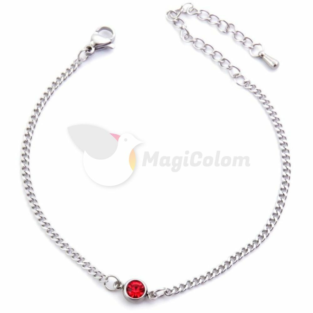 Pulsera de Acero con Cristal de color Rojo