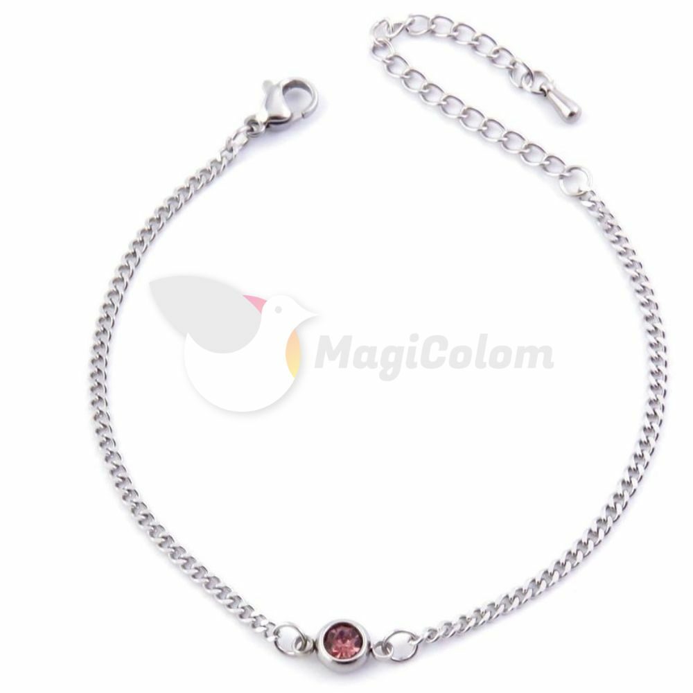 Pulsera de Acero con Cristal de color Rosa