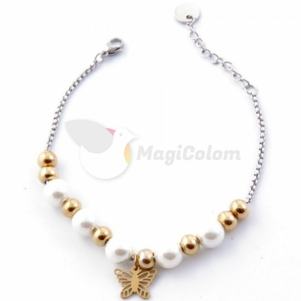 Pulsera de Acero con Perlas de Plástico