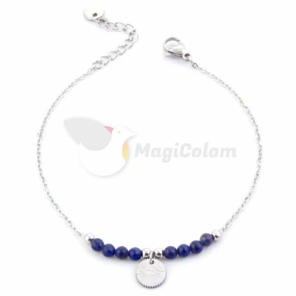 Pulsera Piedras Lapislázuli con Medalla Acero
