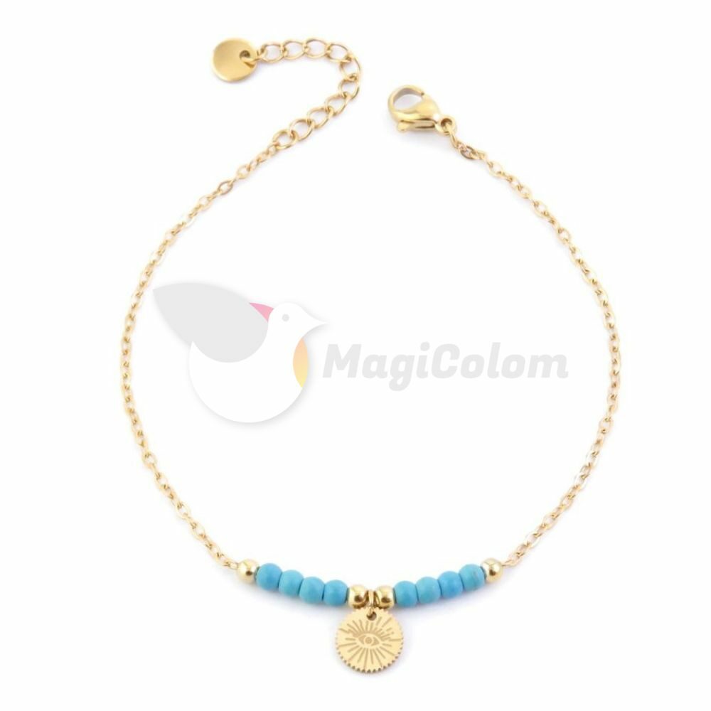 Pulsera Piedras Naturales Turquesa Cadena Acero