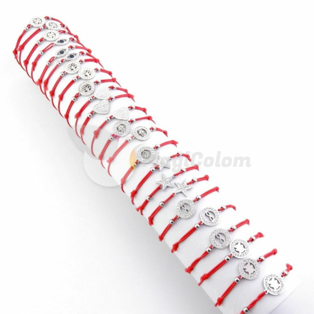 Pulseras Roja Elástica con Dijes Surtidos y Circonitas