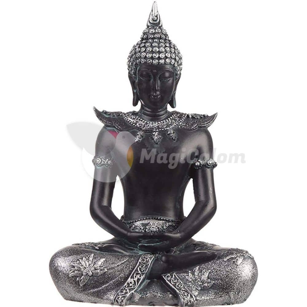Buda Thai sentado Negro y Plata