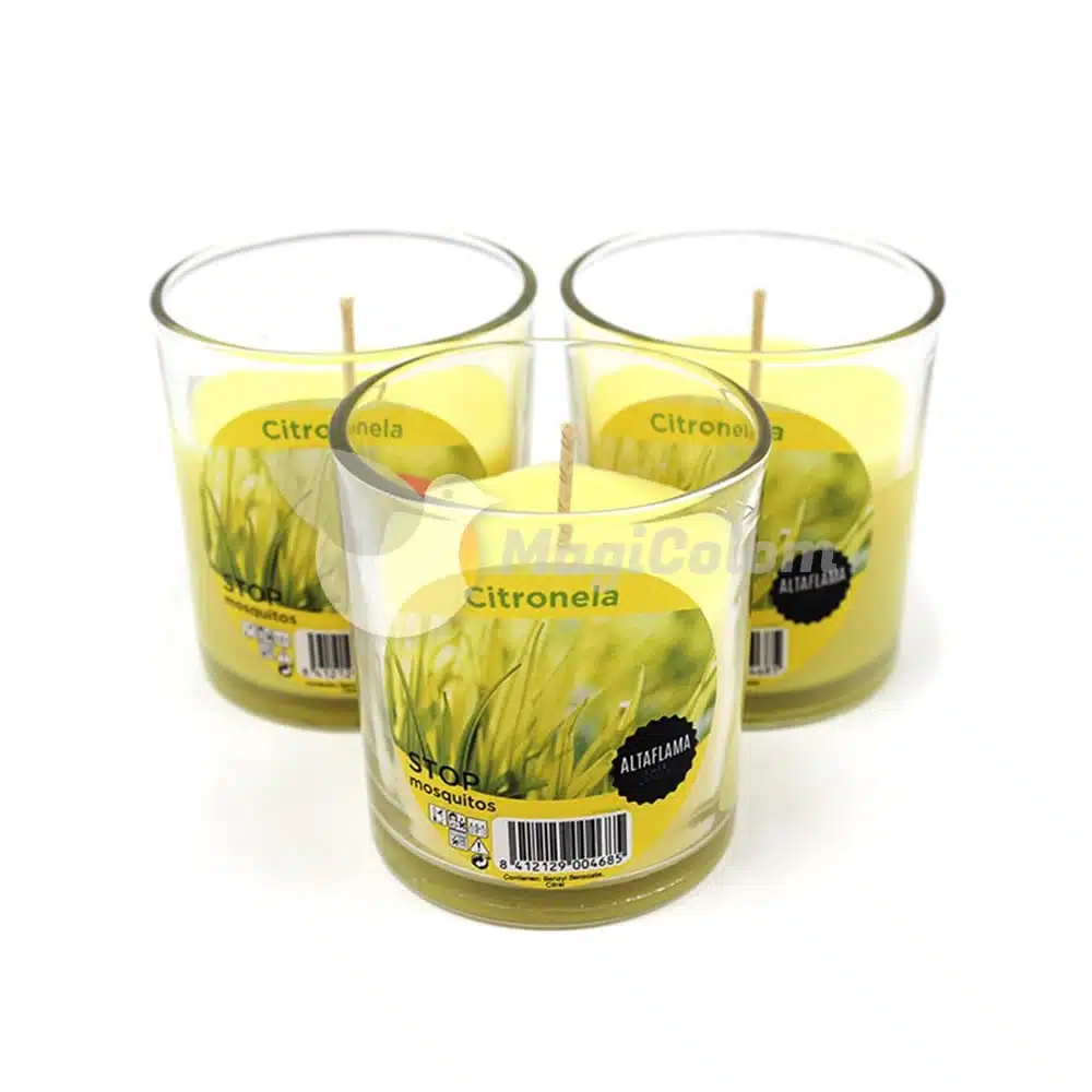 Vela Citronela con vaso de cristal