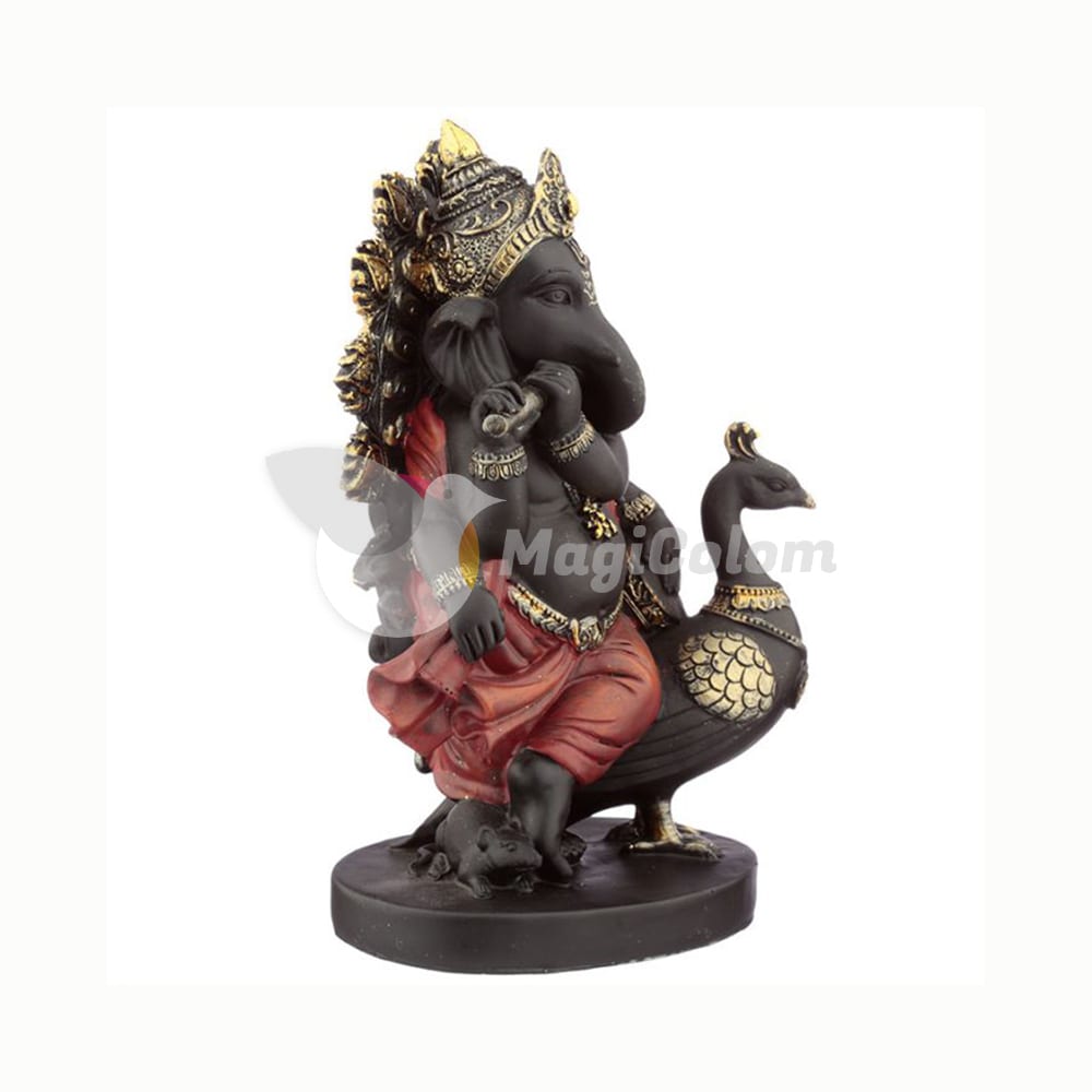 Figura Ganesha Flauta y Pavo Real