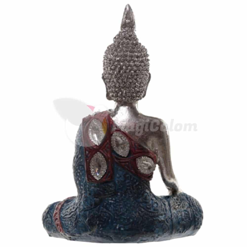 Buda Tailandés Metálico Postura de Loto Azul 1