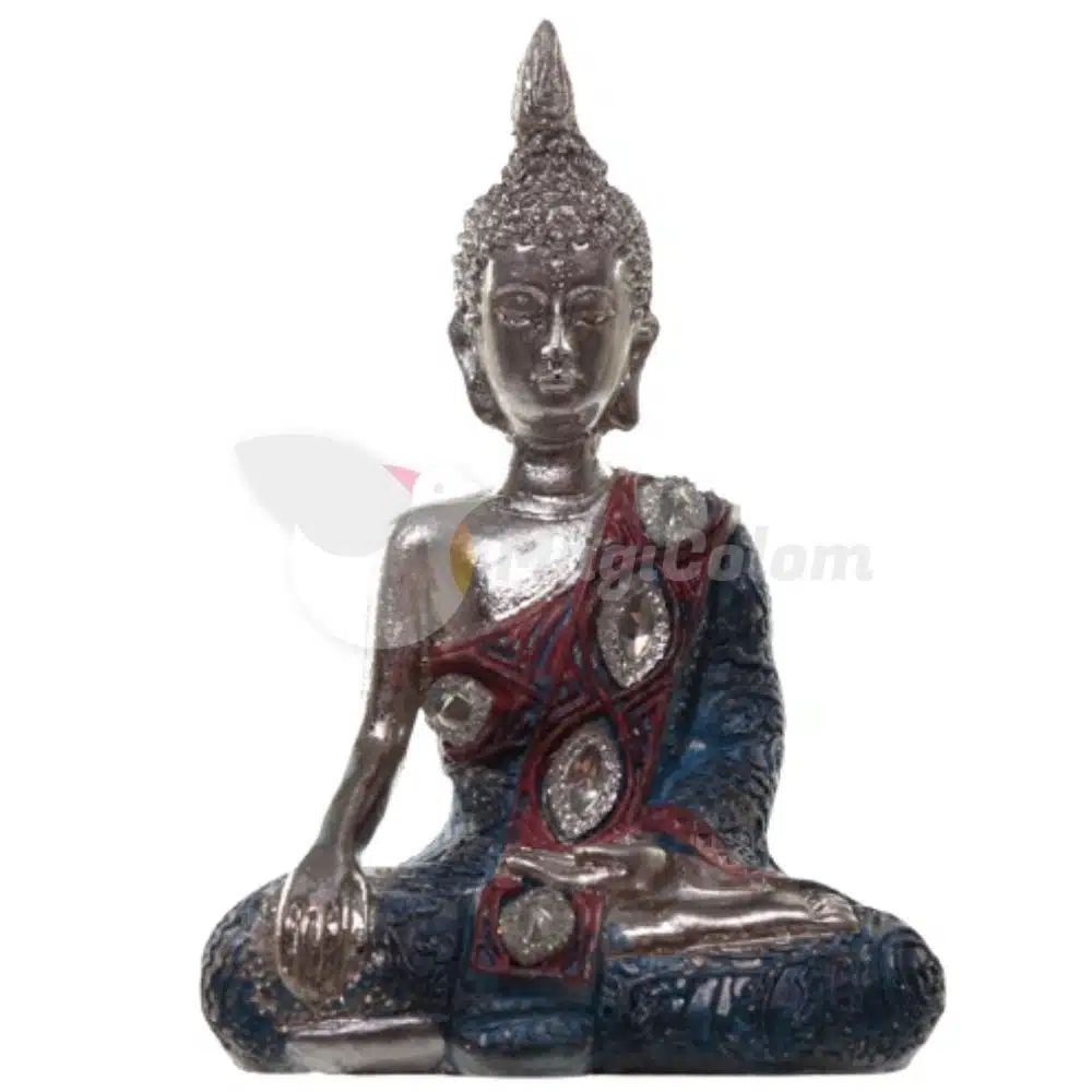 Buda Tailandés Metálico Postura de Loto azul