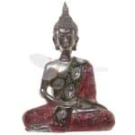 Buda Tailandés Metálico Postura de Loto Rojo