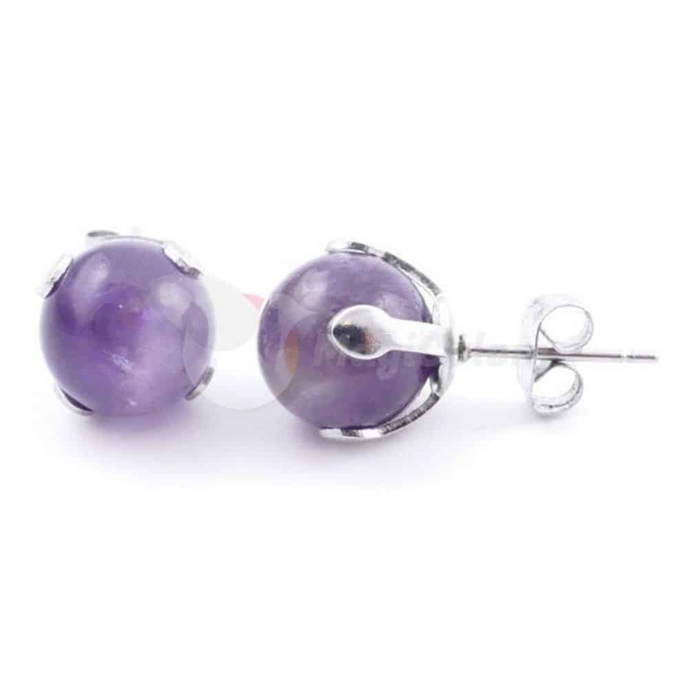 Pendientes Acero con bola Amatista
