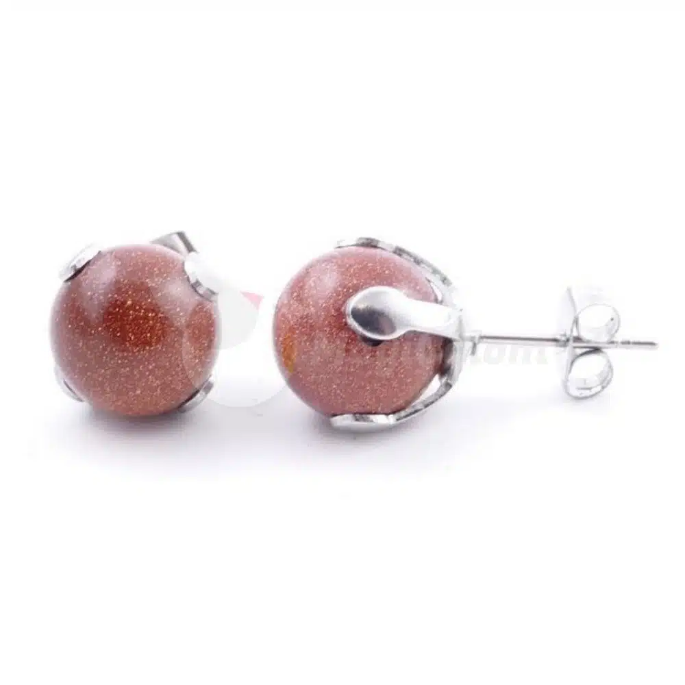Pendientes Acero con bola Venturina Dorada