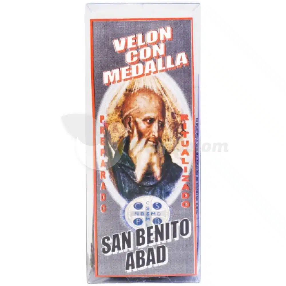 Velón con medalla San Benito Abad 2