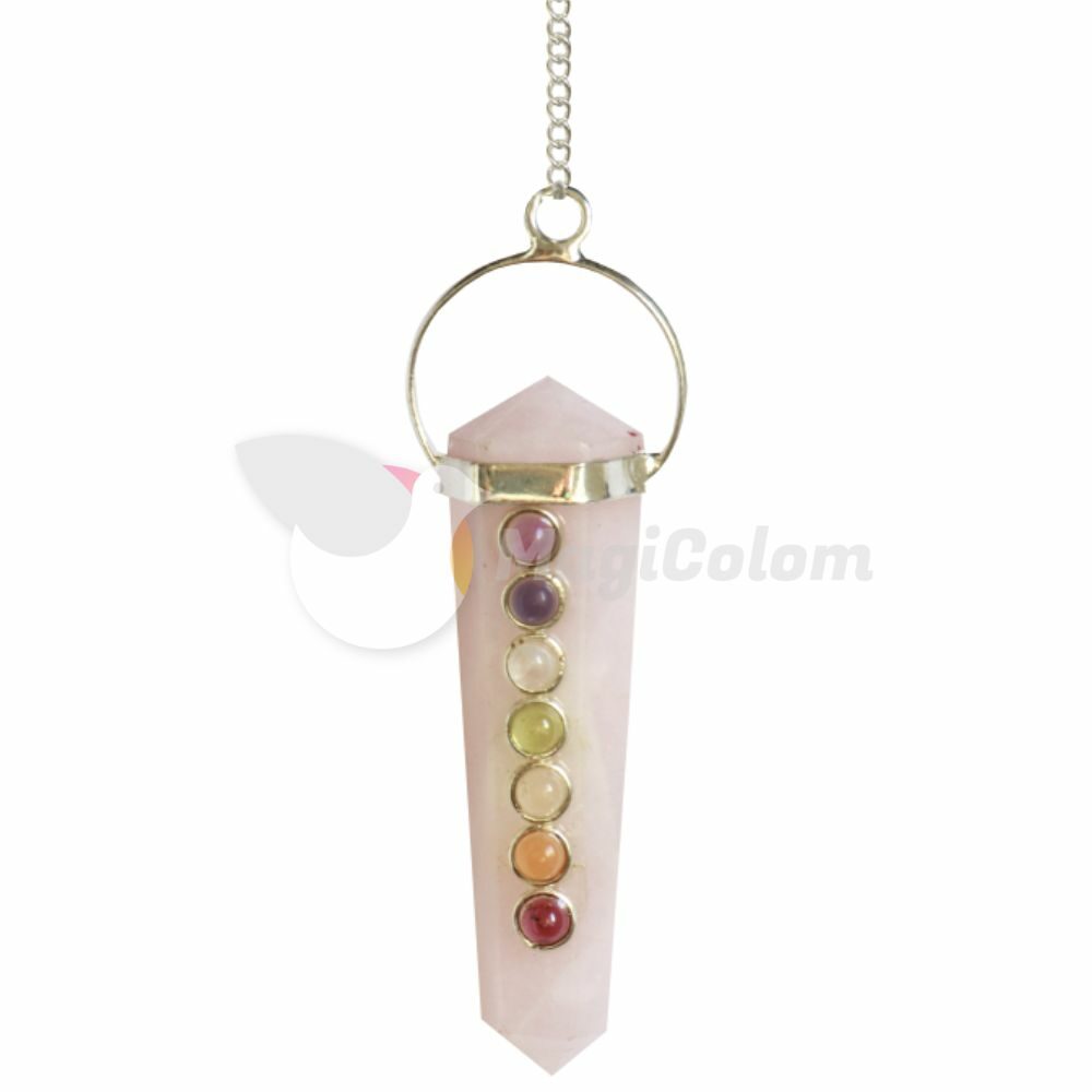Pendulo Chakras Biterminado Cuarzo Rosa
