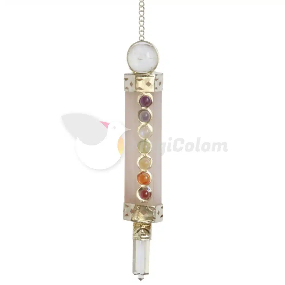 Pendulo Chakras Hexagonal Cuarzo Rosa