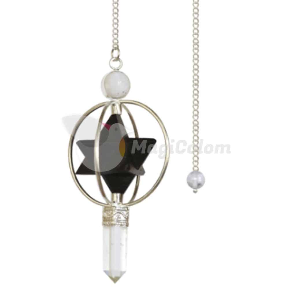 Péndulo Shungit Merkaba con Cuarzo Cristal
